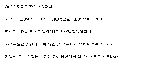 대기업들의 산업용 전기요금을 가정용요금으로 환산해봤다.jpg | 인스티즈